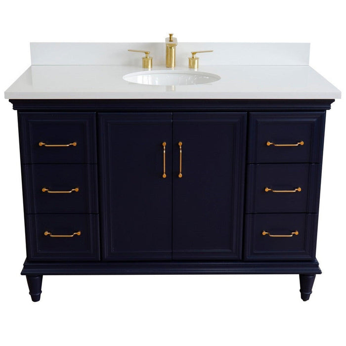 Bellaterra Home Forli 49" 2-Door 6-Drawer Blue Freestanding Vanity Set With Ceramic Undermount Oval Sink and White Quartz Top - Luxe Vanity & Tub