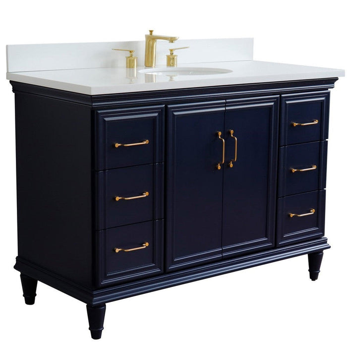 Bellaterra Home Forli 49" 2-Door 6-Drawer Blue Freestanding Vanity Set With Ceramic Undermount Oval Sink and White Quartz Top - Luxe Vanity & Tub