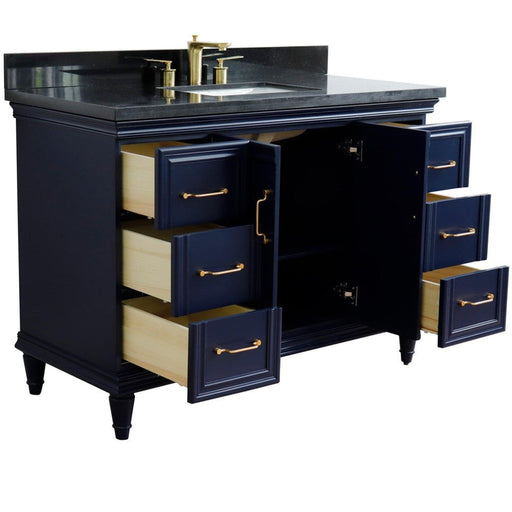 Bellaterra Home Forli 49" 2-Door 6-Drawer Blue Freestanding Vanity Set With Ceramic Undermount Rectangular Sink and Black Galaxy Granite Top - Luxe Vanity & Tub