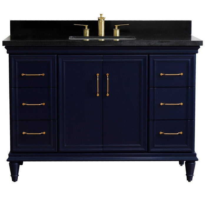 Bellaterra Home Forli 49" 2-Door 6-Drawer Blue Freestanding Vanity Set With Ceramic Undermount Rectangular Sink and Black Galaxy Granite Top - Luxe Vanity & Tub