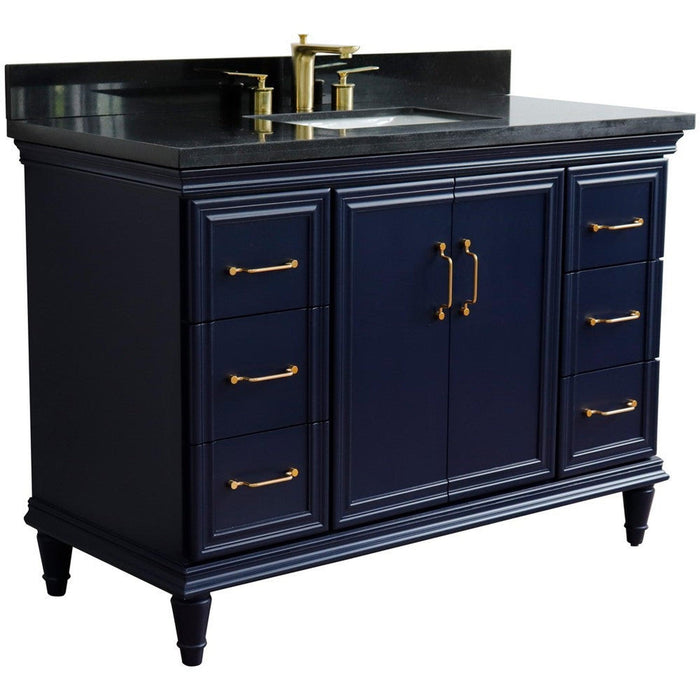 Bellaterra Home Forli 49" 2-Door 6-Drawer Blue Freestanding Vanity Set With Ceramic Undermount Rectangular Sink and Black Galaxy Granite Top - Luxe Vanity & Tub