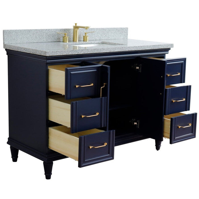 Bellaterra Home Forli 49" 2-Door 6-Drawer Blue Freestanding Vanity Set With Ceramic Undermount Rectangular Sink and Gray Granite Top - Luxe Vanity & Tub