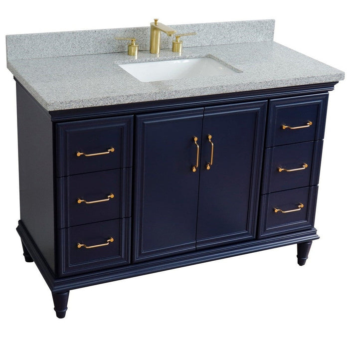 Bellaterra Home Forli 49" 2-Door 6-Drawer Blue Freestanding Vanity Set With Ceramic Undermount Rectangular Sink and Gray Granite Top - Luxe Vanity & Tub