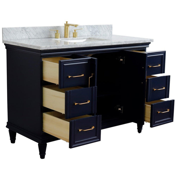 Bellaterra Home Forli 49" 2-Door 6-Drawer Blue Freestanding Vanity Set With Ceramic Undermount Rectangular Sink and White Carrara Marble Top - Luxe Vanity & Tub