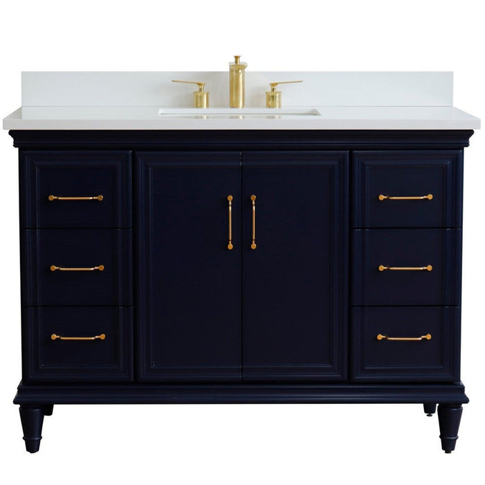 Bellaterra Home Forli 49" 2-Door 6-Drawer Blue Freestanding Vanity Set With Ceramic Undermount Rectangular Sink and White Quartz Top - Luxe Vanity & Tub