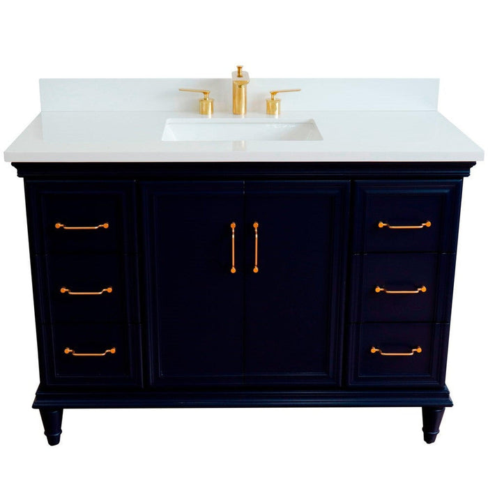 Bellaterra Home Forli 49" 2-Door 6-Drawer Blue Freestanding Vanity Set With Ceramic Undermount Rectangular Sink and White Quartz Top - Luxe Vanity & Tub