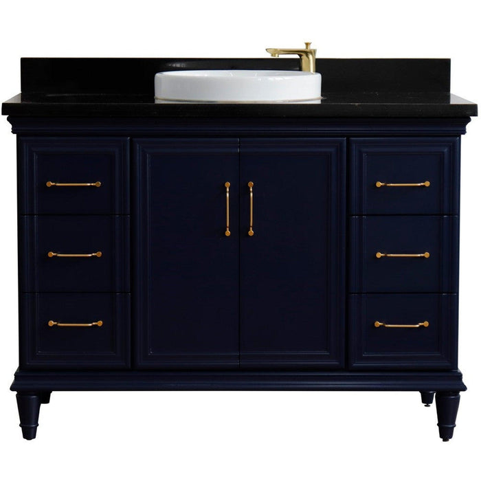 Bellaterra Home Forli 49" 2-Door 6-Drawer Blue Freestanding Vanity Set With Ceramic Vessel Sink and Black Galaxy Granite Top - Luxe Vanity & Tub