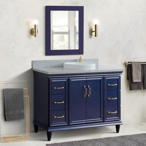 Bellaterra Home Forli 49" 2-Door 6-Drawer Blue Freestanding Vanity Set With Ceramic Vessel Sink and Gray Granite Top