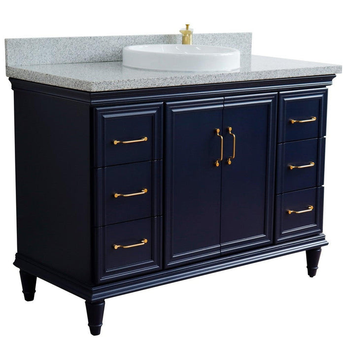 Bellaterra Home Forli 49" 2-Door 6-Drawer Blue Freestanding Vanity Set With Ceramic Vessel Sink and Gray Granite Top - Luxe Vanity & Tub