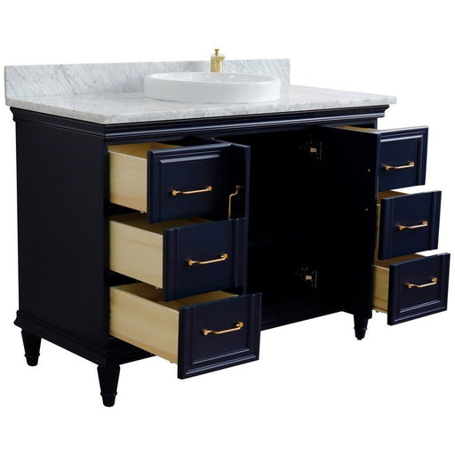 Bellaterra Home Forli 49" 2-Door 6-Drawer Blue Freestanding Vanity Set With Ceramic Vessel Sink and White Carrara Marble Top - Luxe Vanity & Tub