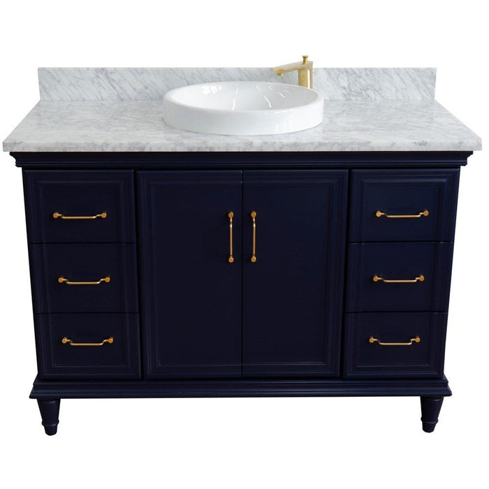 Bellaterra Home Forli 49" 2-Door 6-Drawer Blue Freestanding Vanity Set With Ceramic Vessel Sink and White Carrara Marble Top - Luxe Vanity & Tub