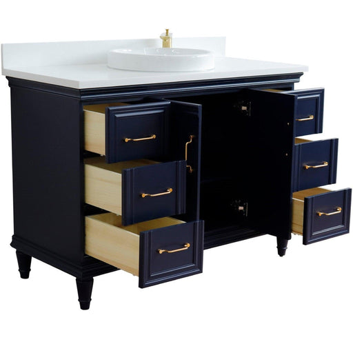 Bellaterra Home Forli 49" 2-Door 6-Drawer Blue Freestanding Vanity Set With Ceramic Vessel Sink and White Quartz Top - Luxe Vanity & Tub