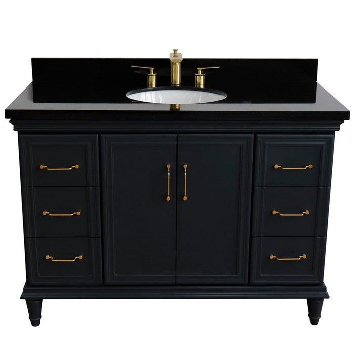 Bellaterra Home Forli 49" 2-Door 6-Drawer Dark Gray Freestanding Vanity Set With Ceramic Undermount Oval Sink and Black Galaxy Granite Top - Luxe Vanity & Tub