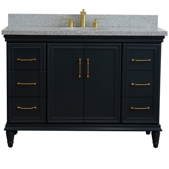 Bellaterra Home Forli 49" 2-Door 6-Drawer Dark Gray Freestanding Vanity Set With Ceramic Undermount Oval Sink and Gray Granite Top - Luxe Vanity & Tub