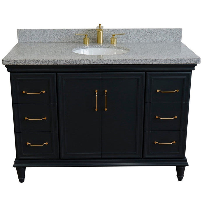 Bellaterra Home Forli 49" 2-Door 6-Drawer Dark Gray Freestanding Vanity Set With Ceramic Undermount Oval Sink and Gray Granite Top - Luxe Vanity & Tub