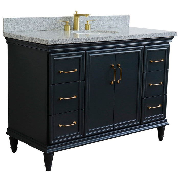 Bellaterra Home Forli 49" 2-Door 6-Drawer Dark Gray Freestanding Vanity Set With Ceramic Undermount Oval Sink and Gray Granite Top - Luxe Vanity & Tub