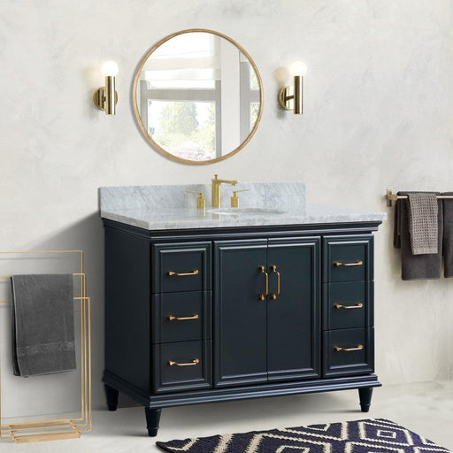 Bellaterra Home Forli 49" 2-Door 6-Drawer Dark Gray Freestanding Vanity Set With Ceramic Undermount Oval Sink and White Carrara Marble Top