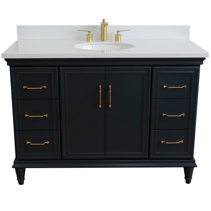 Bellaterra Home Forli 49" 2-Door 6-Drawer Dark Gray Freestanding Vanity Set With Ceramic Undermount Oval Sink and White Quartz Top - Luxe Vanity & Tub