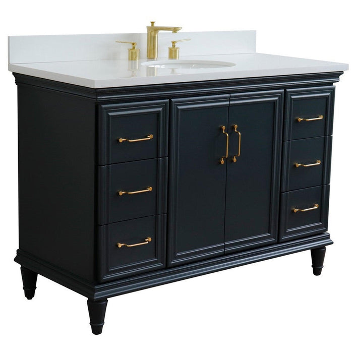 Bellaterra Home Forli 49" 2-Door 6-Drawer Dark Gray Freestanding Vanity Set With Ceramic Undermount Oval Sink and White Quartz Top - Luxe Vanity & Tub