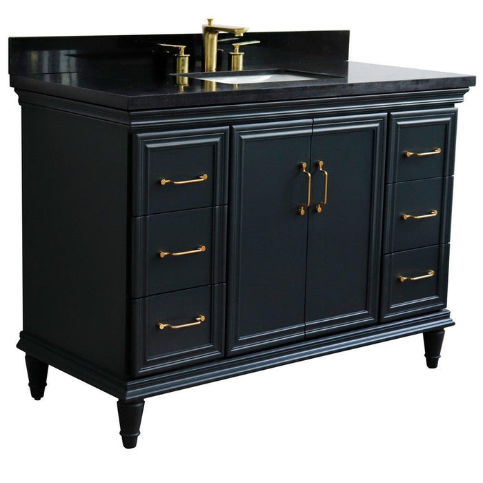 Bellaterra Home Forli 49" 2-Door 6-Drawer Dark Gray Freestanding Vanity Set With Ceramic Undermount Rectangular Sink and Black Galaxy Granite Top - Luxe Vanity & Tub