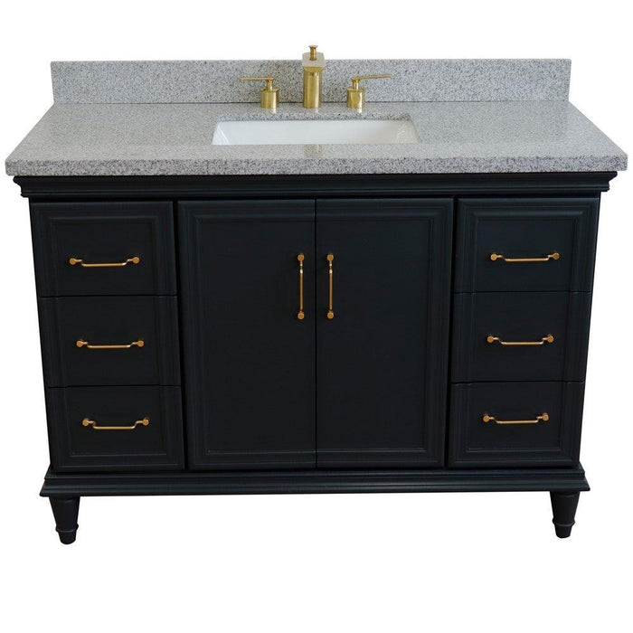 Bellaterra Home Forli 49" 2-Door 6-Drawer Dark Gray Freestanding Vanity Set With Ceramic Undermount Rectangular Sink and Gray Granite Top - Luxe Vanity & Tub