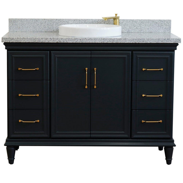 Bellaterra Home Forli 49" 2-Door 6-Drawer Dark Gray Freestanding Vanity Set With Ceramic Vessel Sink and Gray Granite Top - Luxe Vanity & Tub