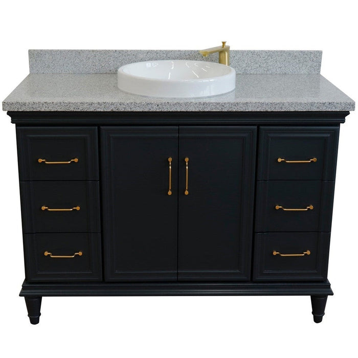 Bellaterra Home Forli 49" 2-Door 6-Drawer Dark Gray Freestanding Vanity Set With Ceramic Vessel Sink and Gray Granite Top - Luxe Vanity & Tub