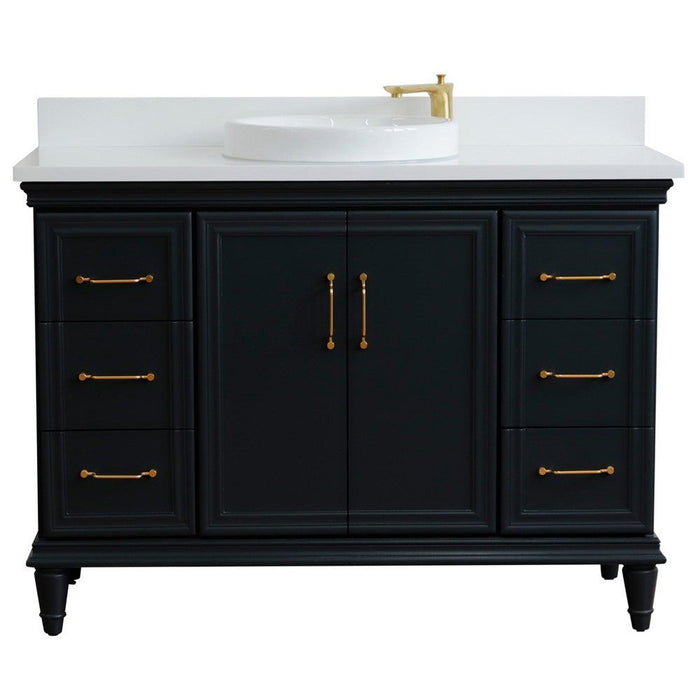 Bellaterra Home Forli 49" 2-Door 6-Drawer Dark Gray Freestanding Vanity Set With Ceramic Vessel Sink and White Quartz Top - Luxe Vanity & Tub