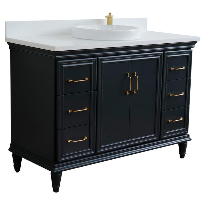 Bellaterra Home Forli 49" 2-Door 6-Drawer Dark Gray Freestanding Vanity Set With Ceramic Vessel Sink and White Quartz Top - Luxe Vanity & Tub