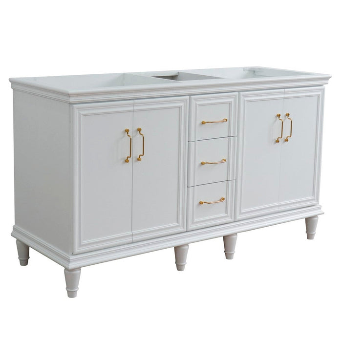 Bellaterra Home Forli 60" 4-Door 3-Drawer White Freestanding Double Vanity Base - Luxe Vanity & Tub