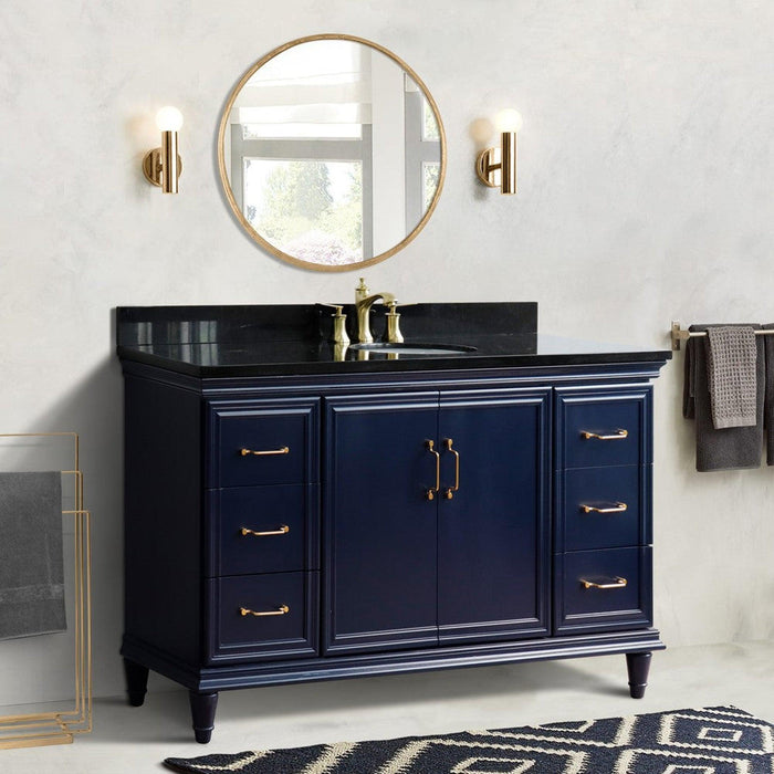 Bellaterra Home Forli 61" 2-Door 6-Drawer Blue Freestanding Vanity Set With Ceramic Undermount Oval Sink and Black Galaxy Granite Top