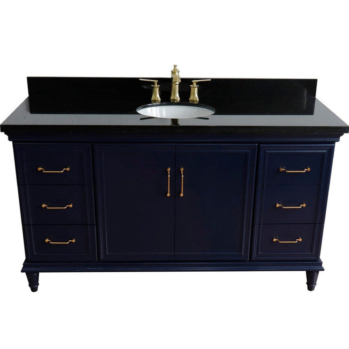 Bellaterra Home Forli 61" 2-Door 6-Drawer Blue Freestanding Vanity Set With Ceramic Undermount Oval Sink and Black Galaxy Granite Top - Luxe Vanity & Tub