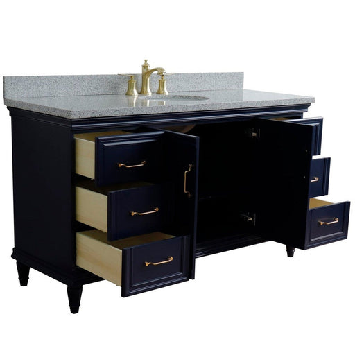 Bellaterra Home Forli 61" 2-Door 6-Drawer Blue Freestanding Vanity Set With Ceramic Undermount Oval Sink and Gray Granite Top - Luxe Vanity & Tub