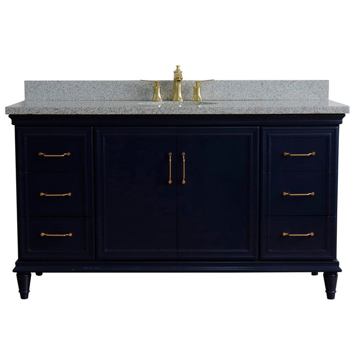 Bellaterra Home Forli 61" 2-Door 6-Drawer Blue Freestanding Vanity Set With Ceramic Undermount Oval Sink and Gray Granite Top - Luxe Vanity & Tub