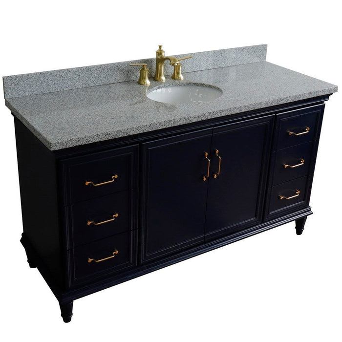 Bellaterra Home Forli 61" 2-Door 6-Drawer Blue Freestanding Vanity Set With Ceramic Undermount Oval Sink and Gray Granite Top - Luxe Vanity & Tub