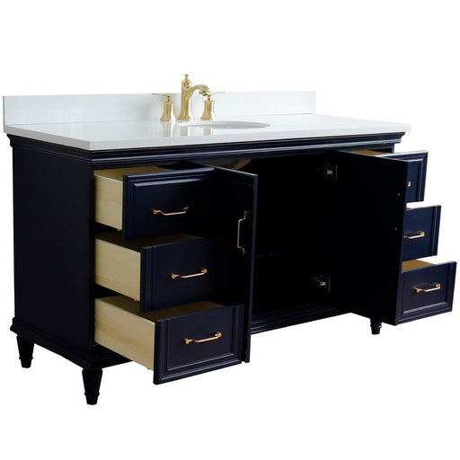 Bellaterra Home Forli 61" 2-Door 6-Drawer Blue Freestanding Vanity Set With Ceramic Undermount Oval Sink and White Quartz Top - Luxe Vanity & Tub