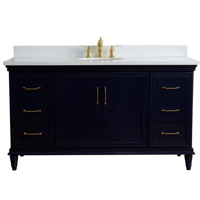 Bellaterra Home Forli 61" 2-Door 6-Drawer Blue Freestanding Vanity Set With Ceramic Undermount Oval Sink and White Quartz Top - Luxe Vanity & Tub