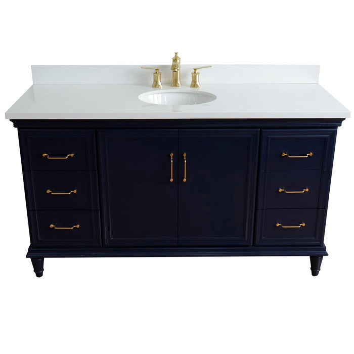 Bellaterra Home Forli 61" 2-Door 6-Drawer Blue Freestanding Vanity Set With Ceramic Undermount Oval Sink and White Quartz Top - Luxe Vanity & Tub