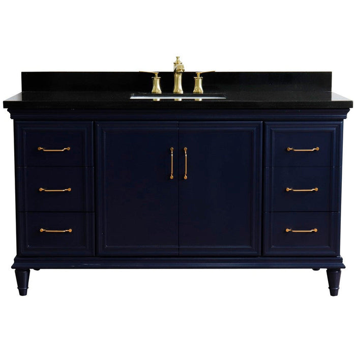 Bellaterra Home Forli 61" 2-Door 6-Drawer Blue Freestanding Vanity Set With Ceramic Undermount Rectangular Sink and Black Galaxy Granite Top - Luxe Vanity & Tub