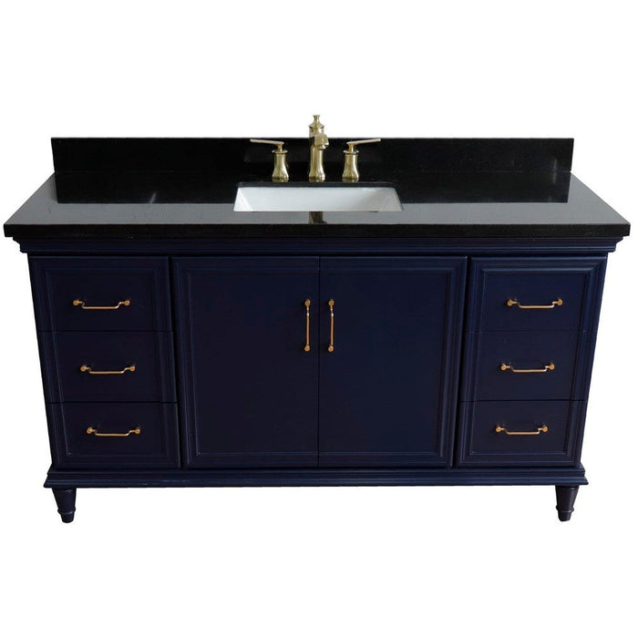 Bellaterra Home Forli 61" 2-Door 6-Drawer Blue Freestanding Vanity Set With Ceramic Undermount Rectangular Sink and Black Galaxy Granite Top - Luxe Vanity & Tub