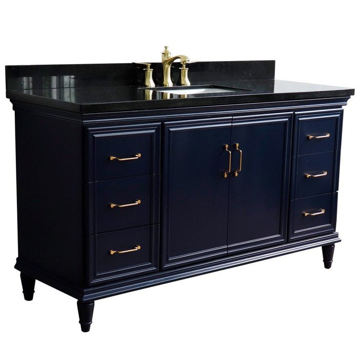 Bellaterra Home Forli 61" 2-Door 6-Drawer Blue Freestanding Vanity Set With Ceramic Undermount Rectangular Sink and Black Galaxy Granite Top - Luxe Vanity & Tub