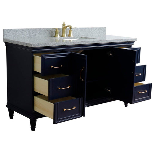 Bellaterra Home Forli 61" 2-Door 6-Drawer Blue Freestanding Vanity Set With Ceramic Undermount Rectangular Sink and Gray Granite Top - Luxe Vanity & Tub