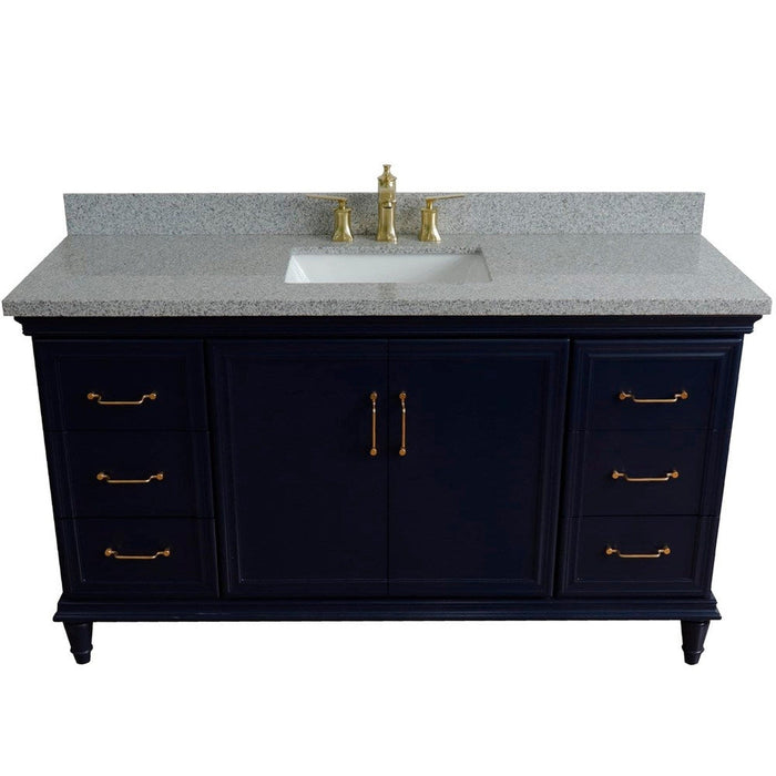 Bellaterra Home Forli 61" 2-Door 6-Drawer Blue Freestanding Vanity Set With Ceramic Undermount Rectangular Sink and Gray Granite Top - Luxe Vanity & Tub