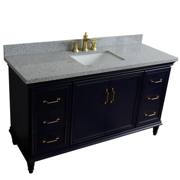 Bellaterra Home Forli 61" 2-Door 6-Drawer Blue Freestanding Vanity Set With Ceramic Undermount Rectangular Sink and Gray Granite Top - Luxe Vanity & Tub