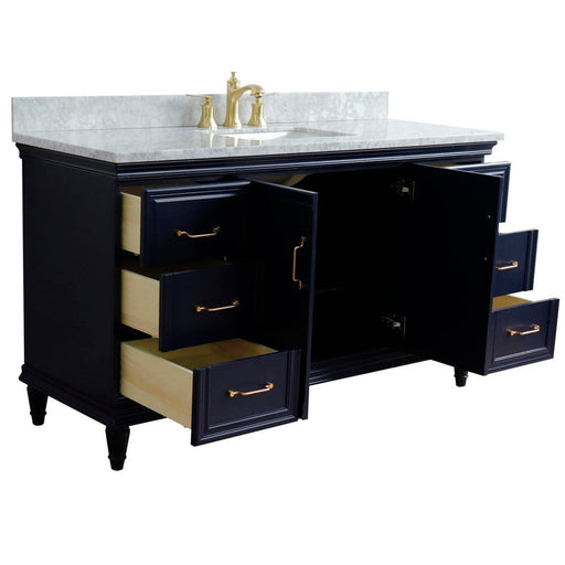 Bellaterra Home Forli 61" 2-Door 6-Drawer Blue Freestanding Vanity Set With Ceramic Undermount Rectangular Sink and White Carrara Marble Top - Luxe Vanity & Tub