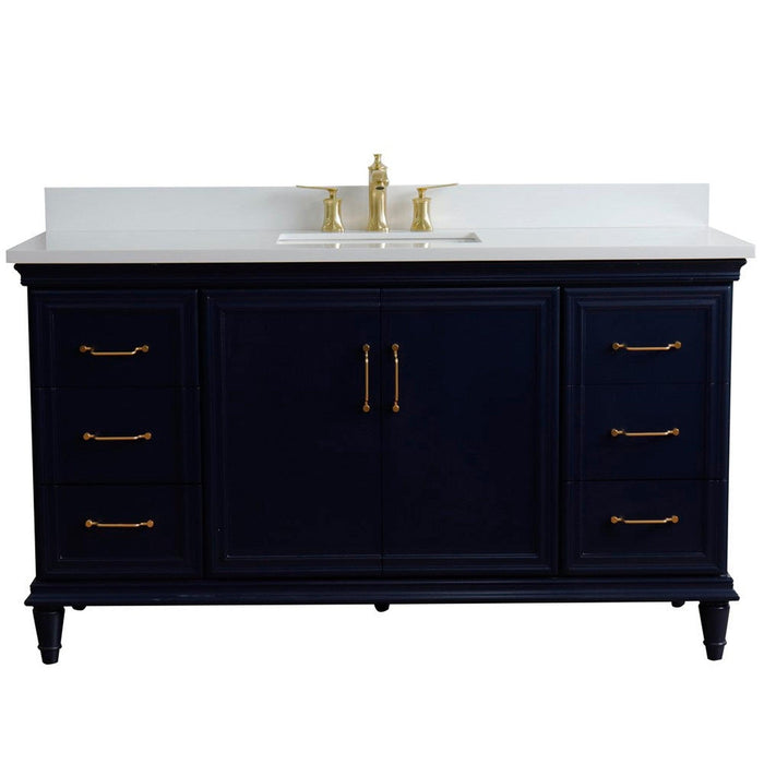 Bellaterra Home Forli 61" 2-Door 6-Drawer Blue Freestanding Vanity Set With Ceramic Undermount Rectangular Sink and White Quartz Top - Luxe Vanity & Tub