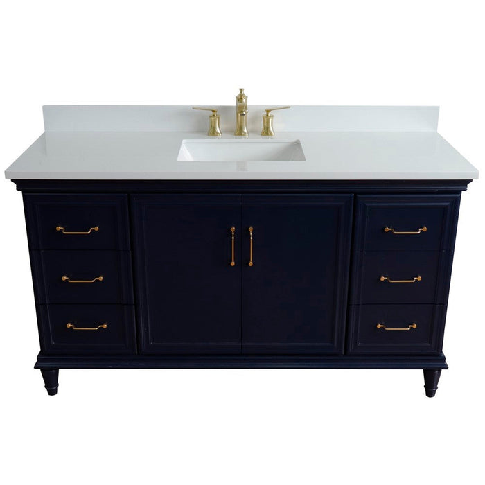 Bellaterra Home Forli 61" 2-Door 6-Drawer Blue Freestanding Vanity Set With Ceramic Undermount Rectangular Sink and White Quartz Top - Luxe Vanity & Tub