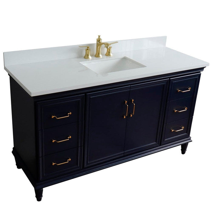 Bellaterra Home Forli 61" 2-Door 6-Drawer Blue Freestanding Vanity Set With Ceramic Undermount Rectangular Sink and White Quartz Top - Luxe Vanity & Tub