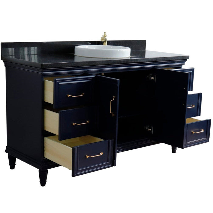 Bellaterra Home Forli 61" 2-Door 6-Drawer Blue Freestanding Vanity Set With Ceramic Vessel Sink and Black Galaxy Granite Top - Luxe Vanity & Tub