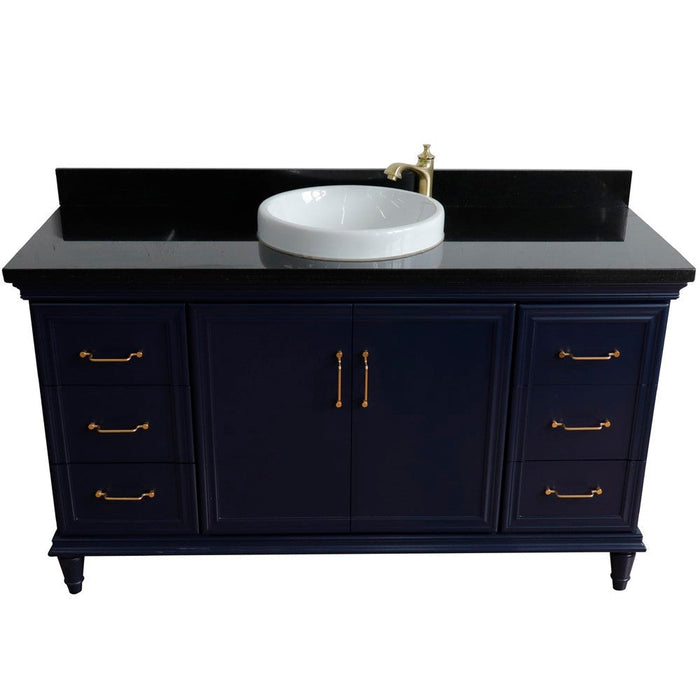 Bellaterra Home Forli 61" 2-Door 6-Drawer Blue Freestanding Vanity Set With Ceramic Vessel Sink and Black Galaxy Granite Top - Luxe Vanity & Tub